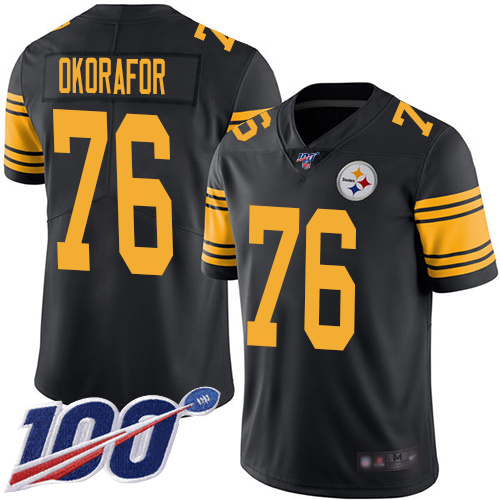 Men Pittsburgh Steelers Football #76 Limited Black Chukwuma Okorafor 100th Season Rush Vapor Untouchable Nike NFL Jersey